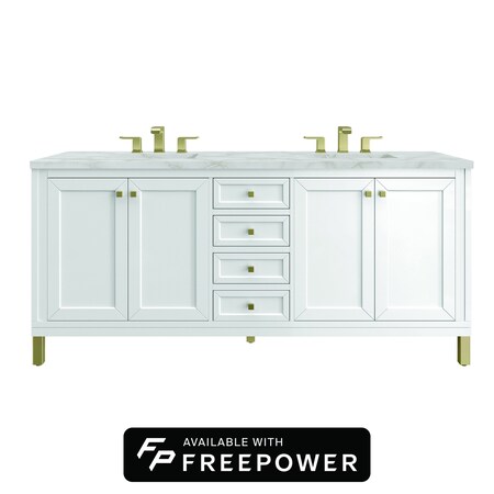 James Martin Vanities Chicago 72 in. Double Vanity, Glossy White, w/ 3 CM Victorian Silver Silestone Top 503-V72-GW-FVSL