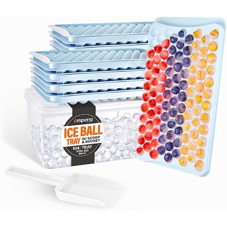 Emporio Kitchen Round Ice Cube Tray Set, 832 Ice Balls, Stackable, Easy-Release, with Lid and Bin, Blue, 2PK EMPICES132