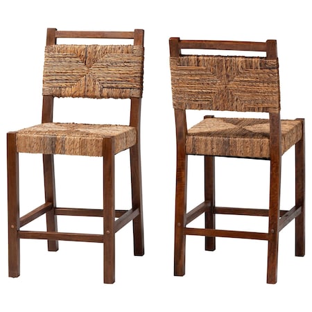 Bali & Pari Cordoba Bohemian Natural Seagrass and Mahogany Wood 2-Piece Counter Stool Set 249-2PC-13843-ZORO