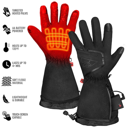 Actionheat AA Battery Heated Fleece Gloves 2.0, Men's, Black, S/M 675595812286