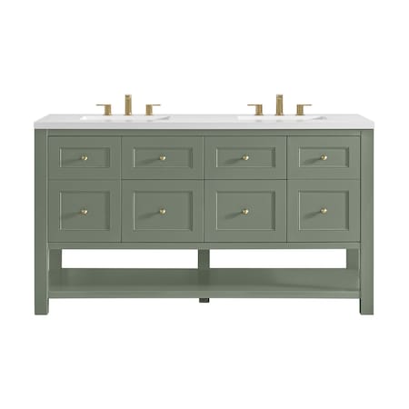 James Martin Vanities Breckenridge 60 in. Double Vanity, Smokey Celadon, w/ 3 CM White Zeus Quartz Top 330-V60D-SC-3WZ