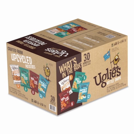 Uglies Kettle Potato Chips, Assorted, 0.88 oz/1 oz Bags, 30PK DFN34091