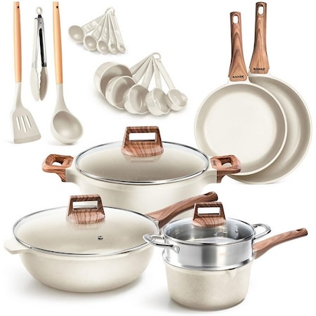 Bakken-Swiss 14-Piece Kitchen Cookware Set, Granite Non-Stick, Eco-Friendly, Oven-Safe, All Stoves BKCAS14CRM