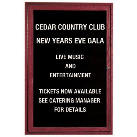 Aarco Enclosed Changeable Letter Board w/ Cherry Stained Red Oak Frame, 24''Hx18''W One Door CDC2418