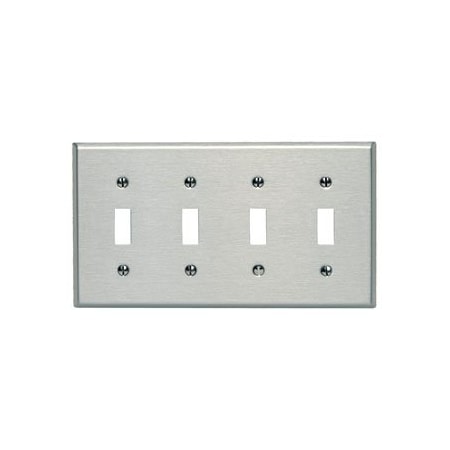 Leviton Switch Wallplate, Standard Size, Gang 4, Brushed Stainless Steel 84012-40