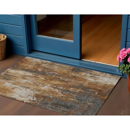 Homeroots 3' X 5' Rust Gray And Ivory Abstract Washable Indoor Outdoor Area Rug 617662