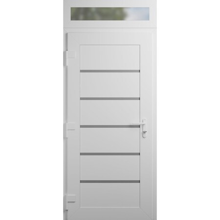 Vdomdoors Front Exterior Prehung Metal-Plastic Door, Manux 8415 White Silk, Top Sidelite Transom, Office Comm MANUX8415EXD-WS-W36xH80+14-LH