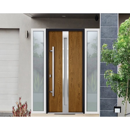 Vdomdoors Steel Door Deux 1744 Natural Oak 2 Sidelight Exterior White Windows Stainless Inserts Single Modern DEUX1744EXD-OAKW-W12+36+12xH80-RH-O