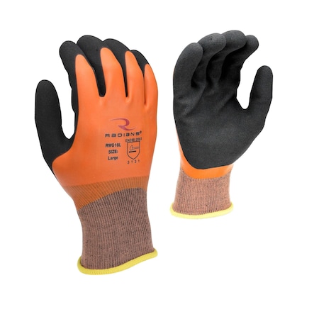 Radians Foam Latex Coated Gloves, Palm Coverage, Black/Orange, 2XL, PR RWG18TXXL