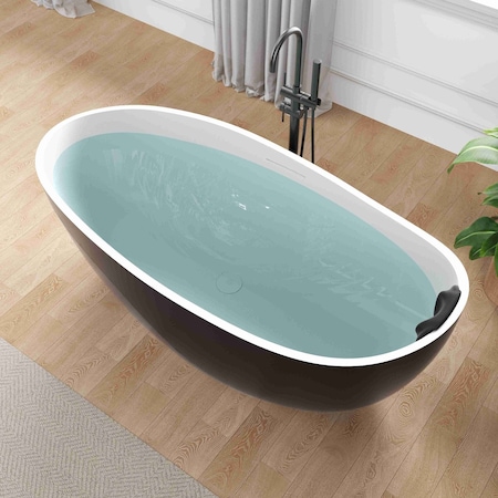 Anzzi Kelut Series 32in W x 68in D x 28in H Black with Inner White Freestanding Bathtub MN516BK_WH