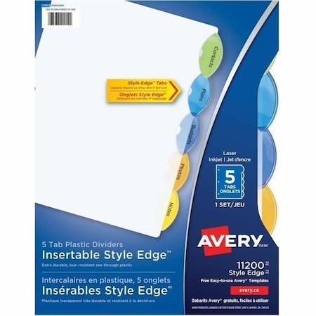 Avery Dennison Avery Style Edge Clear Plastic Insertable Divider, 8.5"x11", 5 Tabs, White/Multicolor 11200