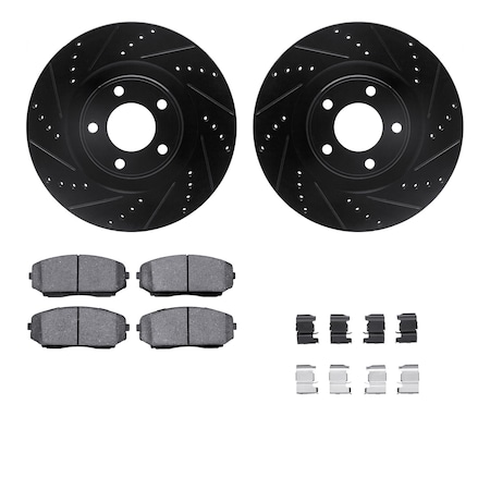 Dynamic Friction Co DFC Brake Rotor - Dimpled & Slotted - Black w/5000 Brake Pads & HW Kit 8512-54188