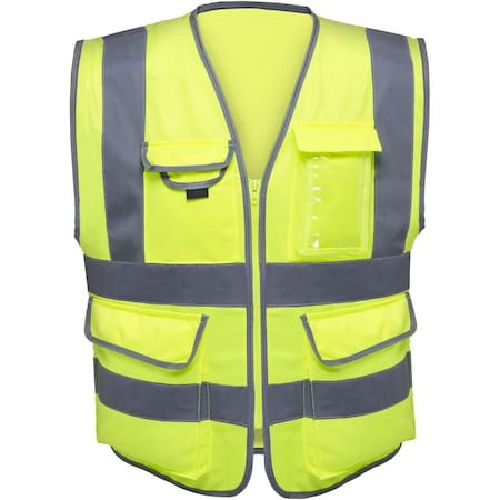 Neiko Medium Ultra Reflective Vest with Stripes & Zipper for Men and Women, Neon Yellow 53993A
