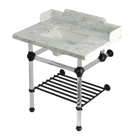 Kingston Brass 30-Inch Carrara Marble Console Sink with Acrylic Legs and Shelf, 8-Inch, 3-Hole LMS3030MASQB5