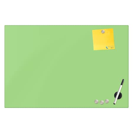 Fab Glass And Mirror Magnetic Glass Dry Erase Board, Frameless Glass Green Board, 24in x 36in, with Magnets, Markers MB24x36-SB602