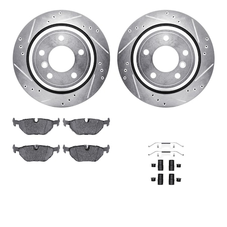 Dynamic Friction Co DFC Rotors-Drilled & Slotted-Silver w/ EURO 5000 Ceramic Brake Pads Incl Hdw 7612-31041