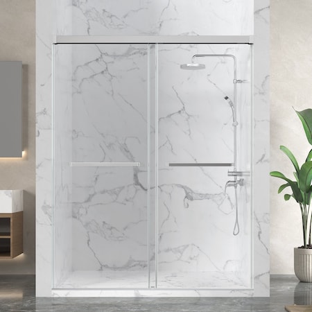 Anzzi 76in x 56-60 in. Frameless Sliding Shower Door in Polished Chrome , 3/8in Tempered Clear Glass SD-AZ21-02CH