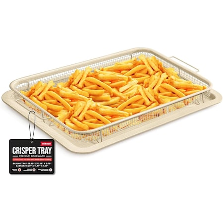 Bakken-Swiss 2-Piece Crisper Tray, White Marble, Non-Stick, XL 19inx13in, for Crispy Food and Bacon BAKCRIPL88