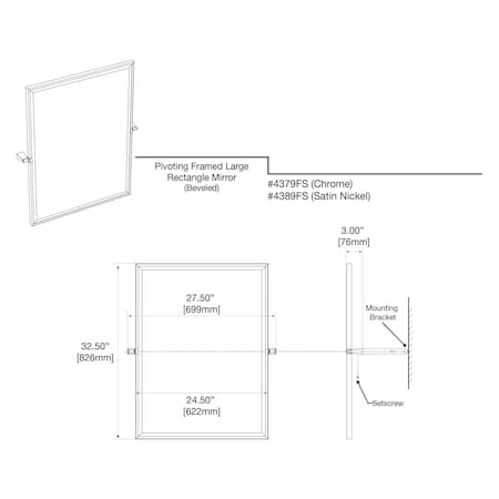 Gatco Bleu 32.5" Framed Rectangle Mirror, Satin Nickel 4389FS