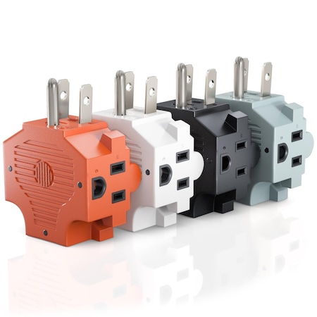 Maximm 3-Outlet Wall Adapter, Grounded 3-Prong, ETL, 4PK, Org/Wht/Blk/Gry, 4PK AD-3OUT-3PR-ORGWHTBLKGRY-4PK