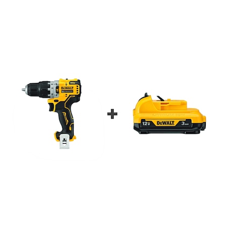 Dewalt Cordless Hammerdrill, 12.0V, Chuck 3/8"W/B DCD706B/DCB124