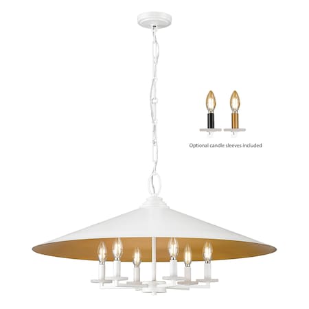 Z-Lite Rialto 6 Light Pendant, Matte White Outer, Signature Rubbed Brass Inner, 32 In W x 16.5 In H 1953-32MW