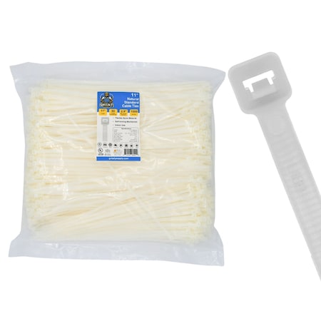 Cable Tie, 11 in L, 50 lb Strength, 3.2 in Max Bundle Dia, Nylon 6/6, Natural, 1000PK
