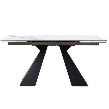 Homeroots 79" White and Black Sintered Stone and Steel Extendable Dining Table 535202
