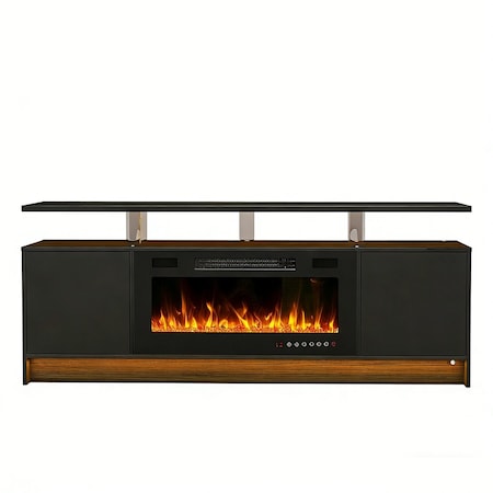 Homeroots 70in Black Wood Fireplace Entertainment Center With Fireplace 723794