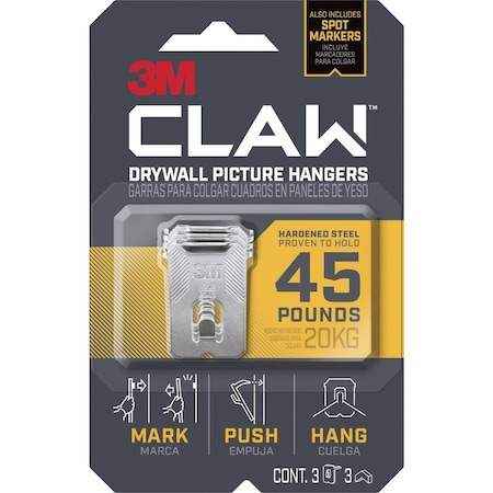 3M CLAW Drywall Picture Hanger, Gray, 3PK MMM3PH45M3ES