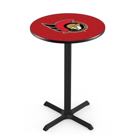 Holland Bar Stool Co 42" Blk Wrinkle Ottawa Senators Pub Table, 36" dia. Top L211B4236OttSen