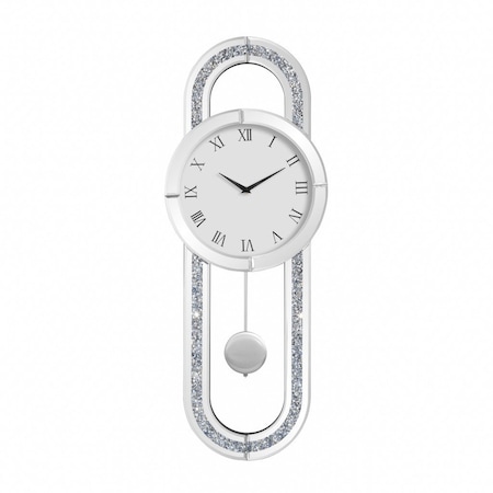Homeroots 15" Silver Faux Crystal And Mirrored Glass Silent Analog Oval Wall Clock 635636