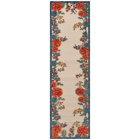 Homeroots 6' Ivory Blue And Orange Floral Indoor Outdoor Runner Rug 548034
