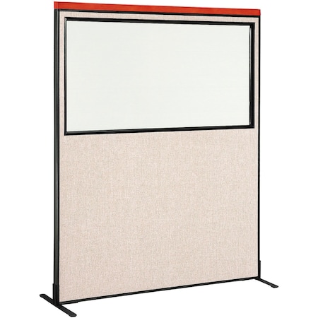 Global Industrial Interion Deluxe Freestanding Office Partition Panel w/Partial Window, 60-1/4"W x 97-1/2"H, Tan 695794WFTN