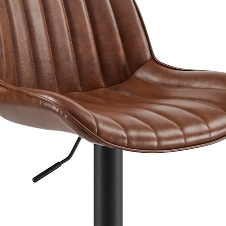 Homeroots Set of Two Brown And Black Faux Leather And Steel Low Back Adjustable Height Swivel Bar Chairs 524976