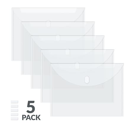 C-Line Products 8-1/2" x 11" Reusable Side Load Clear Poly Envelope with Hook and Loop Closure, 5/PK, 5PK/BX, 4BX/CT 35107-BX
