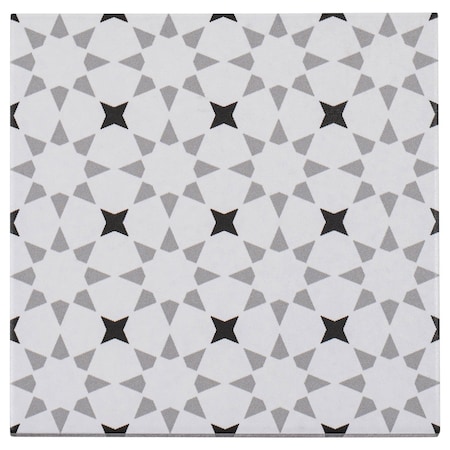 Andova Tiles Bliss Deco Grey 8-in. Encaustic Spanish/Moroccan Patterned Matte Porcelain Wall & Floor Tile ANDBLI289