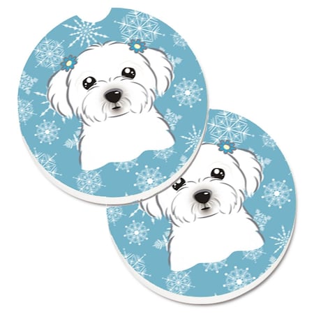 Carolines Treasures Snowflake Maltese Set of 2 Cup Holder Car Coaster BB1642CARC