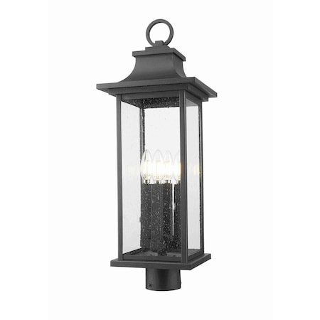 Z-Lite Tiberius 4 Light Outdoor Post Mount Fixture, Black/Clear Seedy, 9 In W x 25.25 In H 5017PHBR-BK