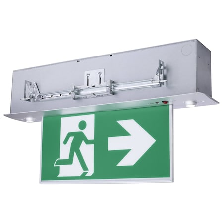 Satco Running Man Green Combo Edge Lit Exit Sign/Emergency Light 120-347V 2HR backup Single/Dual Face Prem 67/551