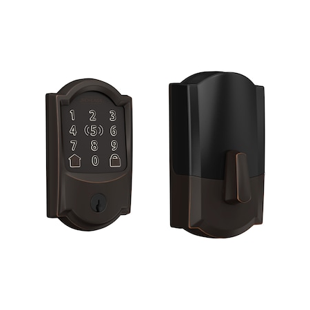 Schlage Residential Camelot Encode Plus Smart Wifi Deadbolt with 12351 Latch and 10116 Strike Aged Bronze Finish BE499WBCAM716