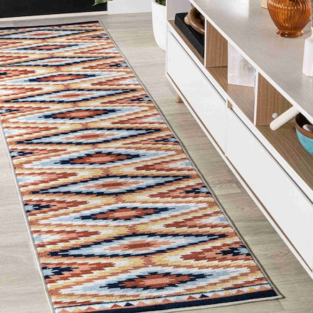 Jonathan Y Konya Diamond Kilim Geometric Yellow/Red/Blue 2 ft. x 8 ft. Runner Rug SWC101A-28