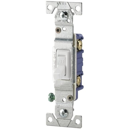 Eaton Wiring Devices Toggle Switch, 15 A, 120 V, Polycarbonate Housing Material, White 1301-7W