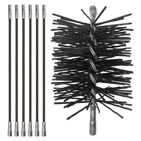 Chromex Chimney Cleaning Kit W/ Six 3ft Fiberglass Rods, 6'' Premium Poly Brush & 1/4'' NPT Fittings ADX1-1027