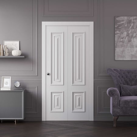 Sartodoors Sliding Closet Bi-fold Doors 60x80 inches White Solid Core Modern Interior ROYAL9822BF-EMAL-60