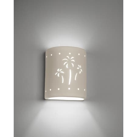Luxury Lighting Mirage Flats 10 in Ceramic Outdoor Wall Light, Palm Tree Cutouts, Paintable White Bisque Finish, 2PK (2) 101-22B-W-ud-7-17