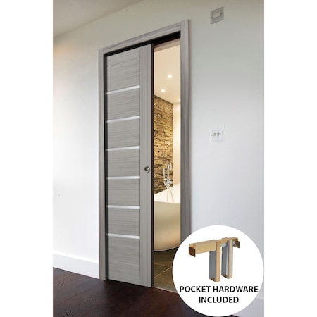 Sartodoors Sliding French Pocket 36x80" Quadro 4088 Grey Ash Kit Trims Rail Hardware Wood Interior Bedroom QUADRO4088PD-SSS-36