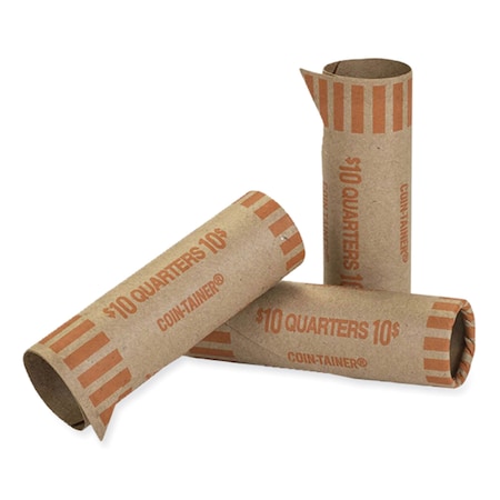 Controltek Gunshell Crimped-End Coin Wrapper, Quarters, $10.00, Kraft/Orange, 1000PK 560054