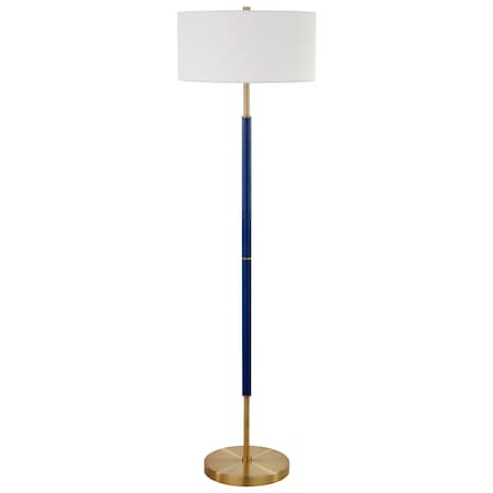 Homeroots 61" Brass Two Light Floor Lamp With White Frosted Glass Drum Shade 523576