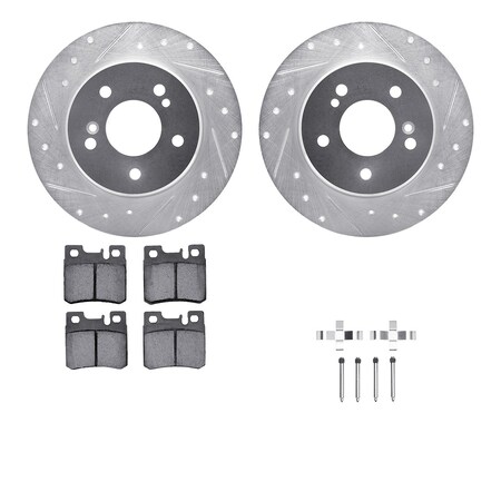 Dynamic Friction Co DFC Rotors-Drilled & Slotted-Silver w/ EURO 5000 Ceramic Brake Pads Incl Hdw 7612-63028